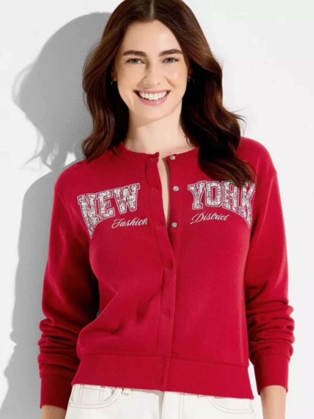 NEW Women's The Devil Wears Prada New York Graphic Large Red Cardigan